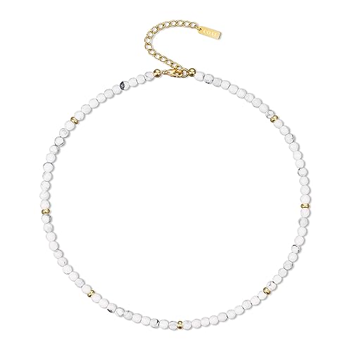 COAI Geschenkideen Damen 18k Vergoldete Kette Surfer Halskette Bohemian Choker aus Facettiertem Howlith von COAI