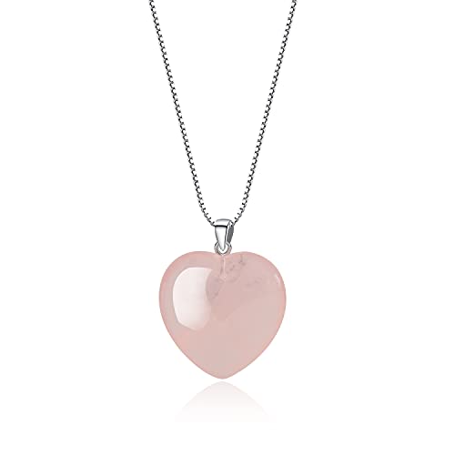 COAI Geschenkideen Damen 925 Sterling Silber Glückskette mit Herz Anhänger Liebe Anhänger aus Rosenquarz Heilstein Kette von COAI