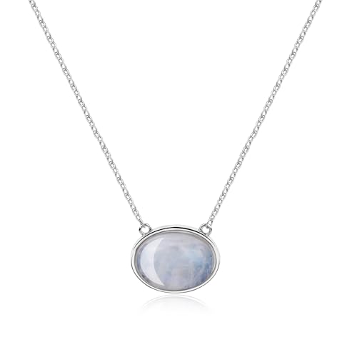 COAI Geschenkideen Damen 925 Sterling Silber Halskette aus Edelsteine Oval Anhänger aus Mondstein von COAI