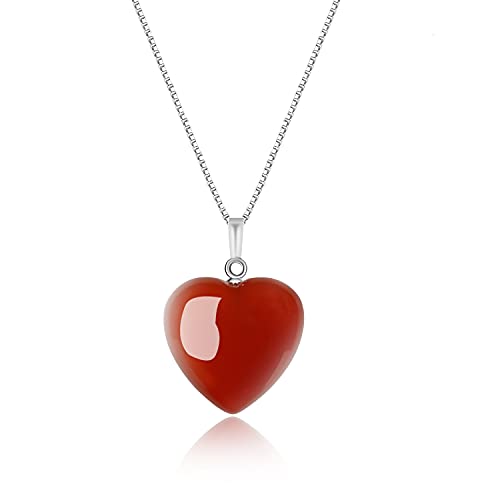 COAI Geschenkideen Damen 925 Sterling Silber Kette mit Herz Anhänger Liebe Anhänger aus Rotem Achat Glückskette von COAI