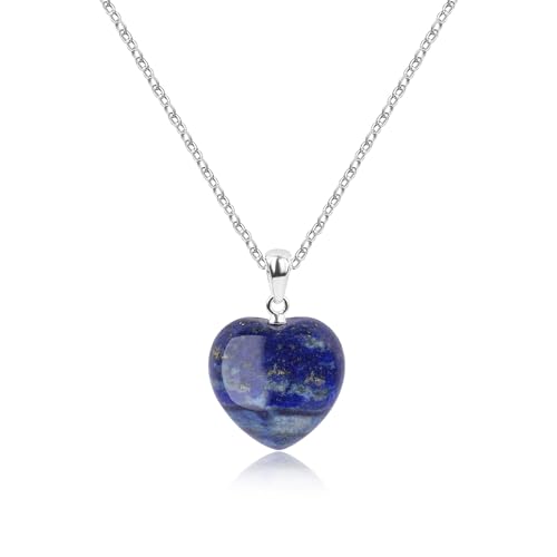 COAI Geschenkideen Damen 925 Sterling Silberkette mit Lapislazuli Naturstein Herz Anhänger Halskette von COAI