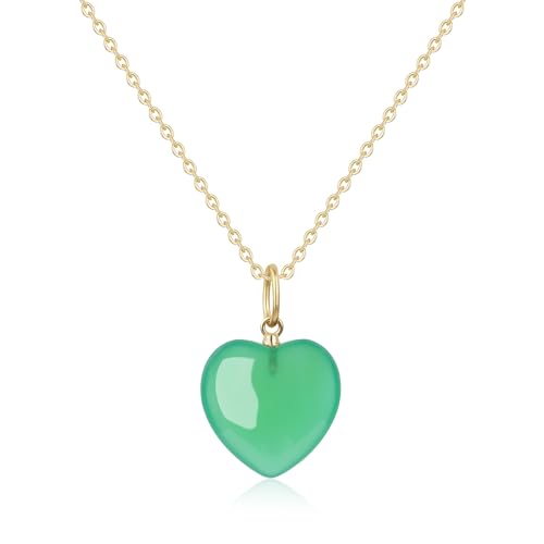 COAI Geschenkideen Damen 925 Sterling Silberkette mit grüner Achat Naturstein Herz Anhänger Goldkette von COAI