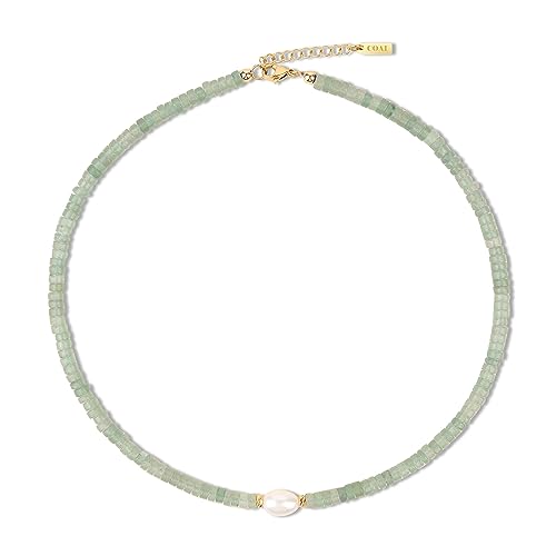 COAI Geschenkideen Damen Choker mit Natürlicher Weißen Süßwasserperle Grünem Aventurin Heishi Perlen Halskette von COAI