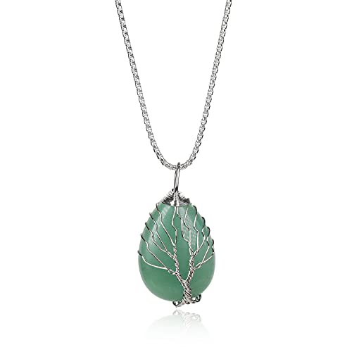 COAI Geschenkideen Damen Edelstahl Kette mit Wassertropfen Anhänger Baum des Lebens Anhänger aus Aventurin von COAI