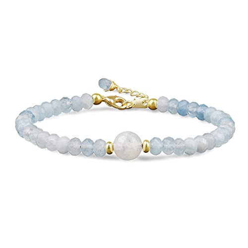 COAI Geschenkideen Damen Glücksarmband aus Facettiertem Aquamarin und Mondstein Strangarmband von COAI