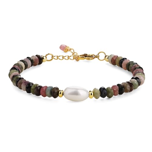 COAI Geschenkideen Damen Glücksarmband aus Facettiertem Mehrfarbigen Turmalin und Süßwasserperle Strangarmband von COAI