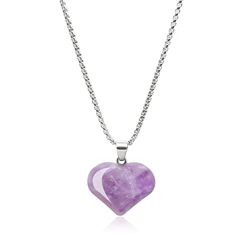 COAI Geschenkideen Damen Glückskette Edelstahl Kette Herz Anhänger aus Amethyst von COAI