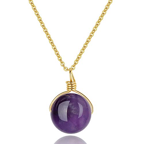 COAI Geschenkideen Damen Glückskette mit Ball Anhänger aus Amethyst Kugel Anhänger Amulett Halskette von COAI