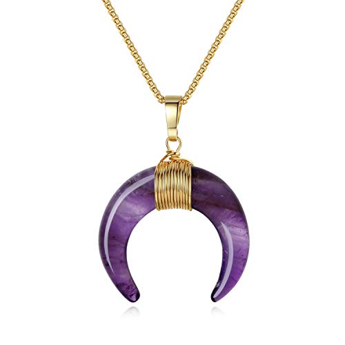 COAI Geschenkideen Damen Halskette mit Horn Mond Anhänger aus Amethyst von COAI