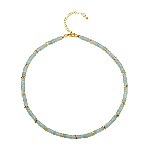 COAI Geschenkideen Damen Heishi Surfer Halskette Boho Bohemian Choker aus Grünem Aventurin 18k Vergoldete Kette von COAI