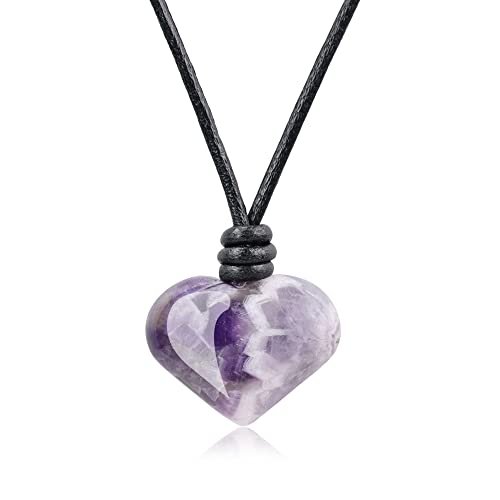 COAI Geschenkideen Damen Lederband Halskette mit Edelsteine Herz Anhänger aus Amethyst von COAI