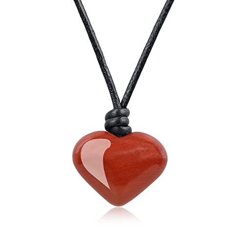 COAI Geschenkideen Damen Lederband Halskette mit Edelsteine Herz Anhänger aus Rotem Jaspis von COAI