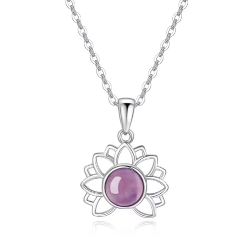 COAI Geschenkideen Damen Silber Halskette mit Silber Anhänger Lotus Amethyst Kristall von COAI