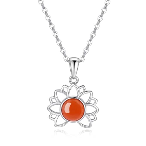 COAI Geschenkideen Damen Silber Halskette mit Silber Anhänger Lotus Roter Achat Kristall von COAI