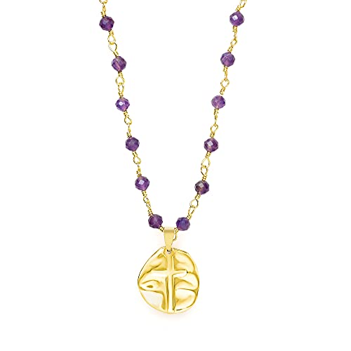 COAI Geschenkideen Damen Vergoldete Halskette aus Facettiertem Amethyst mit Kreuz Anhänger von COAI