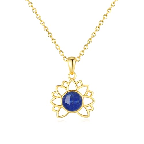 COAI Geschenkideen Damen Vergoldete Silber Halskette mit Blauer Lotus Anhänger Lapislazuli Kristall von COAI