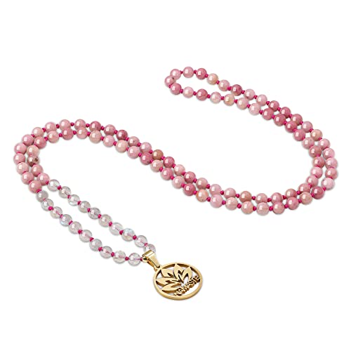 COAI Geschenkideen Damen Verknotete 108 Malakette Gebetskette aus Rhodochrosit und Labradorit mit Namaste Charm von COAI