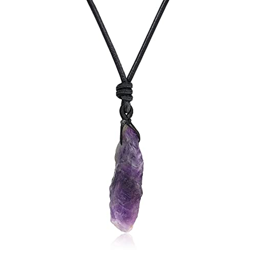 COAI Geschenkideen Damenkette mit Edelstein Anhänger aus Rohem Amethyst Unregelmäßiger Anhänger Leder Halskette von COAI