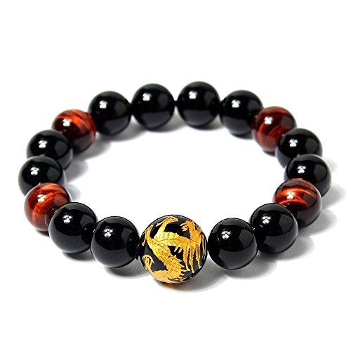 COAI Geschenkideen Edelstein Armband aus 12mm Drache mit Gravur auf Onyx und 10mm Obsidian Rotes Tigerauge Glücksarmband in Größe S für Herren COAI Geschenkideen Edelstein Armband aus 12mm Drache mit Gravur auf Onyx und 10mm Obsidian Rotes Tigerauge Glücksarmband in Größe S für Herren von COAI
