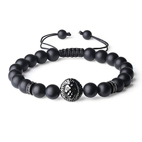 COAI Geschenkideen Edelsteinarmband aus Matt Onyx und Legiertes Löwe Zubehör Glücksarmband für Damen und Herren von COAI