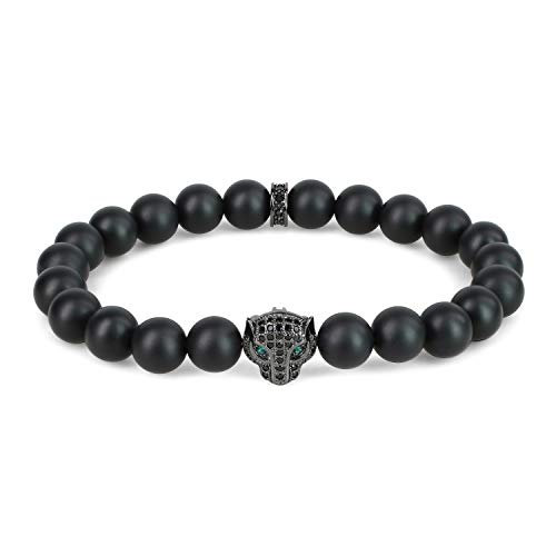 COAI Mattes Onyx Perlenarmband mit Panther-Kopf-Charm – Schwarzes Armband für Herren von COAI