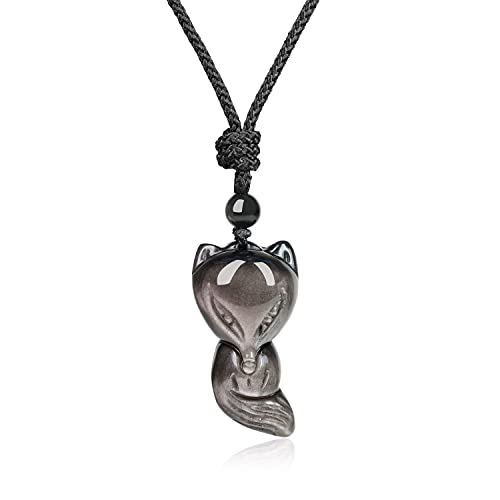 COAI Geschenkideen Glückskette Halskette Kette mit Fuchs Anhänger aus Silbernem Obsidian von COAI