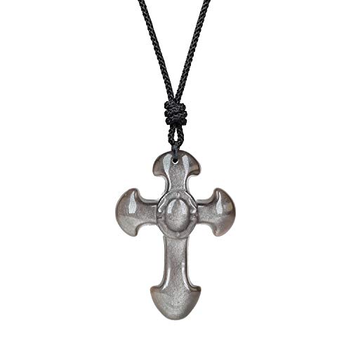 COAI Geschenkideen Glückskette Religiöse Kette und Christliche Halskette Kreuz Anhänger aus Silbernem Obsidian von COAI