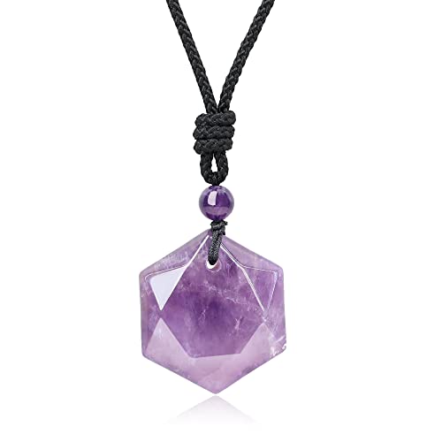 COAI Glückskette Damen Herren mit Hexagramm Anhänger David Stern Anhänger Verstellbare Halskette aus Amethyst von COAI