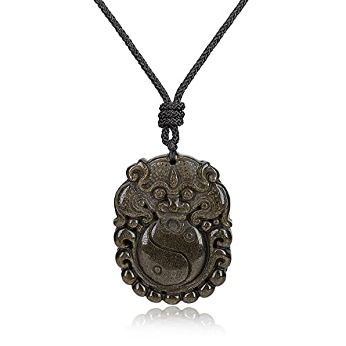 COAI Glückskette mit Pixiu Anhänger Bagua Gravur aus Goldener Obsidian Amulett Kette für Damen Herren COAI Glückskette mit Pixiu Anhänger Bagua Gravur aus Goldener Obsidian Amulett Kette für Damen Herren von COAI