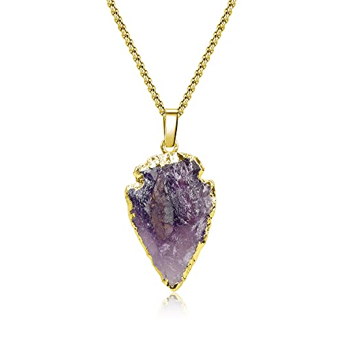 COAI Geschenkideen Halskette Druzy Pfeilspitze Anhänger aus Rohem Amethyst mit Vergoldeter Edelstahl Kette von COAI