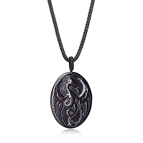 COAI Geschenkideen Halskette mit Anhänger mit Drache Gravur aus Obsidian Kette Verstellbar von COAI