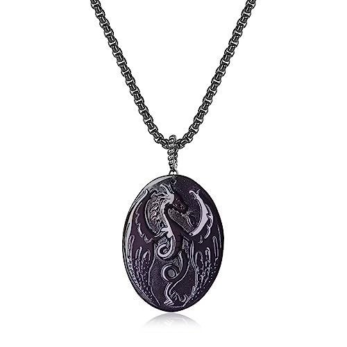 COAI Geschenkideen Halskette mit Drache Anhängeraus Obsidian 60cm Schwarze Edelstahl Kette für Herren von COAI
