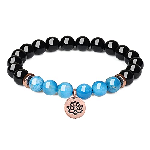 COAI Geschenkideen Heilstein Armband aus Schwarzem Turmalin Schörl und Apatit mit Lotus Charm für Damen von COAI