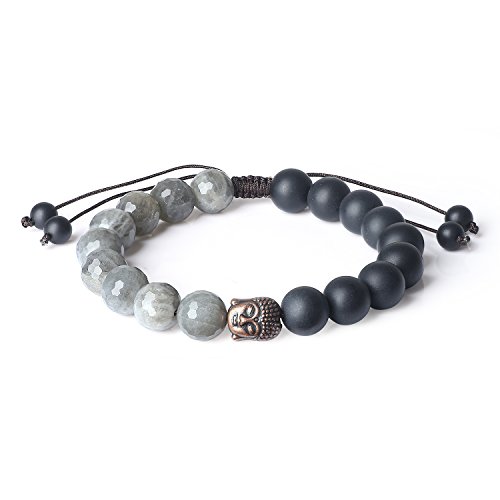 COAI Geschenkideen Herren Armband aus Geschliffenem Onyx und Facettierten Labradorit Buddhistisches Gebetsarmband COAI Geschenkideen Herren Armband aus Geschliffenem Onyx und Facettierten Labradorit Buddhistisches Gebetsarmband von COAI