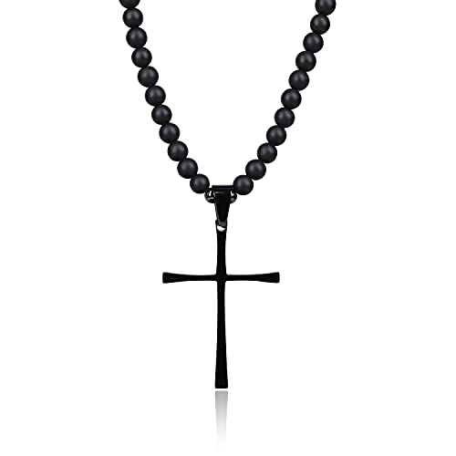 COAI Geschenkideen Herren Biker Halskette aus Mattem Onyx mit Kreuz Anhänger von COAI