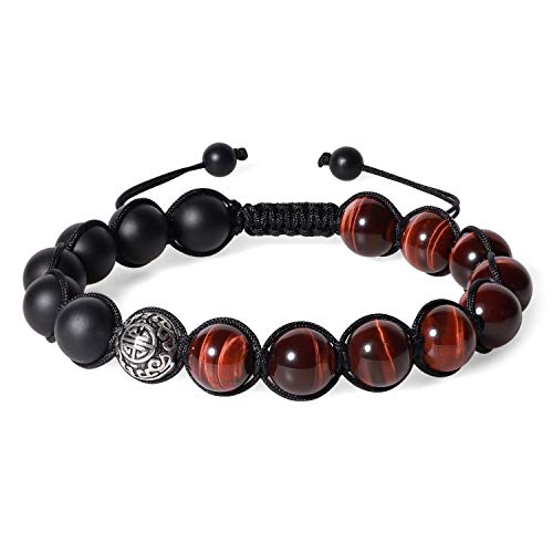 COAI Geschenkideen Herren Geflochtenes Armband aus Mattem Onyx und Rotem Tigerauge mit 925 Sterling Silber Langlebigkeit Charm von COAI