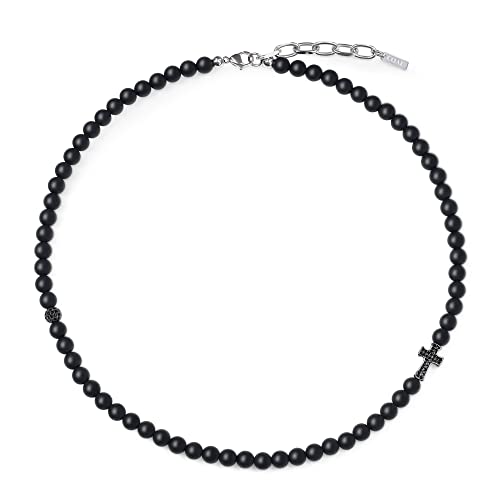 COAI Geschenkideen Herren Glückskette aus Mattem Onyx mit CZ Paved Kreuz Charm von COAI