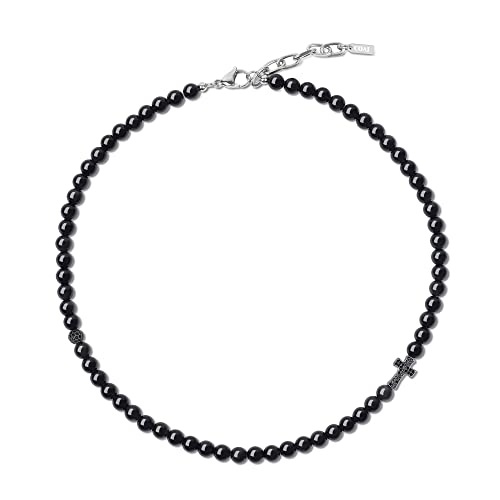 COAI Geschenkideen Herren Glückskette aus Obsidian mit CZ Paved Kreuz Charm von COAI