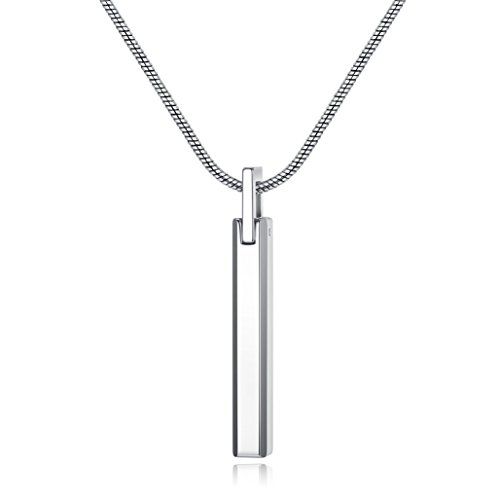 COAI Geschenkideen Herren Lange Halskette aus Wolfram Stahl Bar Necklace Rechteck Anhänger 50cm von COAI