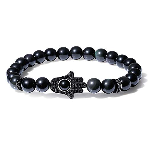 COAI Geschenkideen Herren Reiki Armband aus Obsidian mit Pavé-Inspiration und Hamsa Hand Charm COAI Geschenkideen Herren Reiki Armband aus Obsidian mit Pavé-Inspiration und Hamsa Hand Charm von COAI