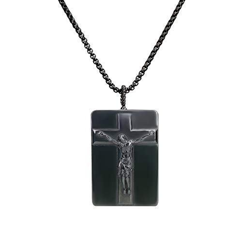 COAI Geschenkideen Herren Religiöses Kreuz mit Jesus Anhänger aus Obsidian Jesus Kreuzigung Kette von COAI
