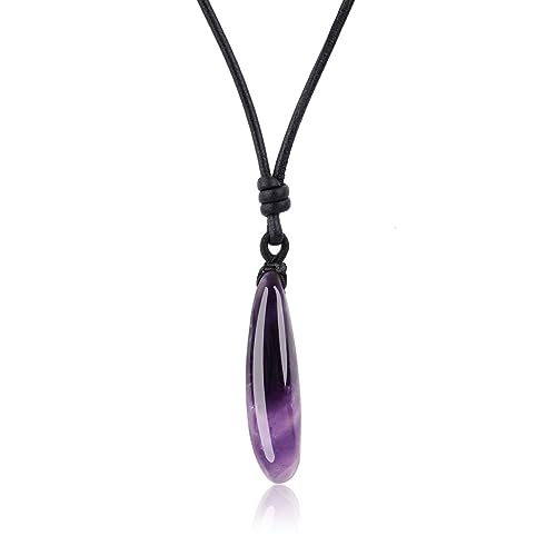 COAI Geschenkideen Kette mit Edelstein Anhänger aus Poliertem Amethyst Unregelmäßiger Anhänger Leder Halskette von COAI