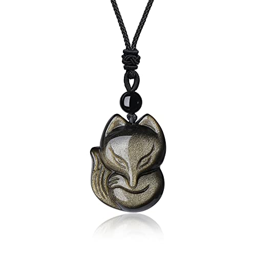 COAI Geschenkideen Kette mit Fuchs-Anhänger aus Obsidian Gold Glückskette Halskette für Damen und Herren von COAI