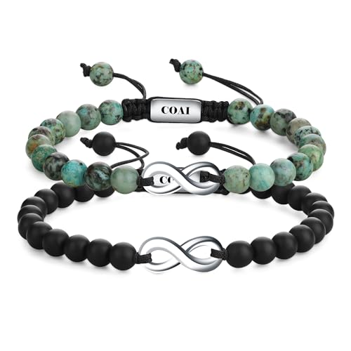 COAI Edelstein Armbänder aus Mattem Onyx und Afrikanischem Türkis mit Infinity Charm Ein Paar Partner Armbänder von COAI