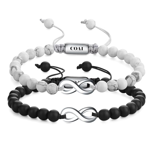 COAI Partner Paar Armbänder aus Mattem Onyx und Howlith mit Infinity Charm für Herren Damen von COAI