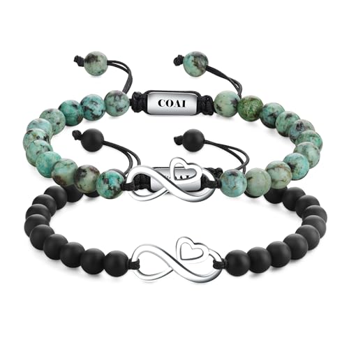 COAI Geschenkideen Partner Armbänder aus Mattem Onyx und Afrikanischem Türkis mit Infinity Herz Charm für Damen Herren von COAI