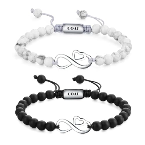 COAI Freundschaftsarmbänder aus Mattem Onyx und Howlith mit Infinity Herz Charm für Damen Herren von COAI