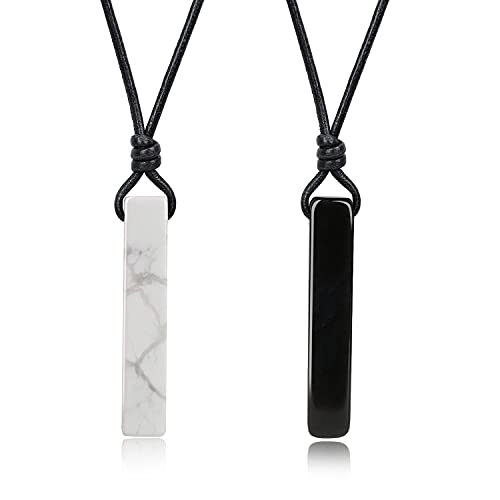 COAI Geschenkideen Pärchen Lederketten mit Love Bar Anhänger aus Obsidian Howlith Yin Yang Glückskette von COAI