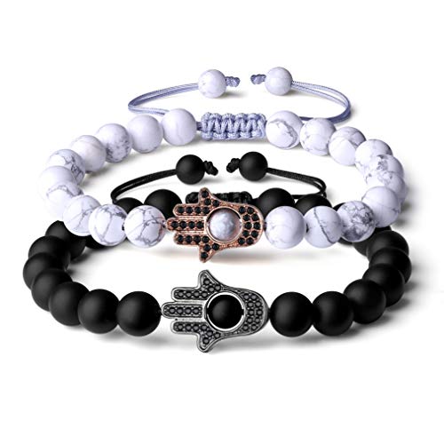 COAI Geschenkideen Partner Armbänder Yin Yang Armband aus Obsidian und Howlith mit Fatimas Hand Charm Distance Bracelet COAI Geschenkideen Partner Armbänder Yin Yang Armband aus Obsidian und Howlith mit Fatimas Hand Charm Distance Bracelet von COAI