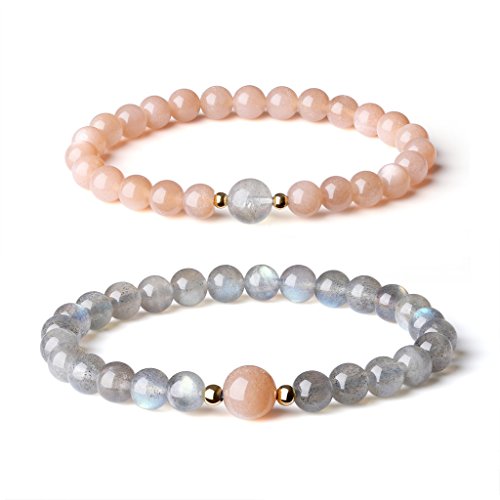 COAI Geschenkideen Partnerarmbänder Freundschaftsarmbänder Damenarmbänder aus Labradorit und Sonnenstein von COAI